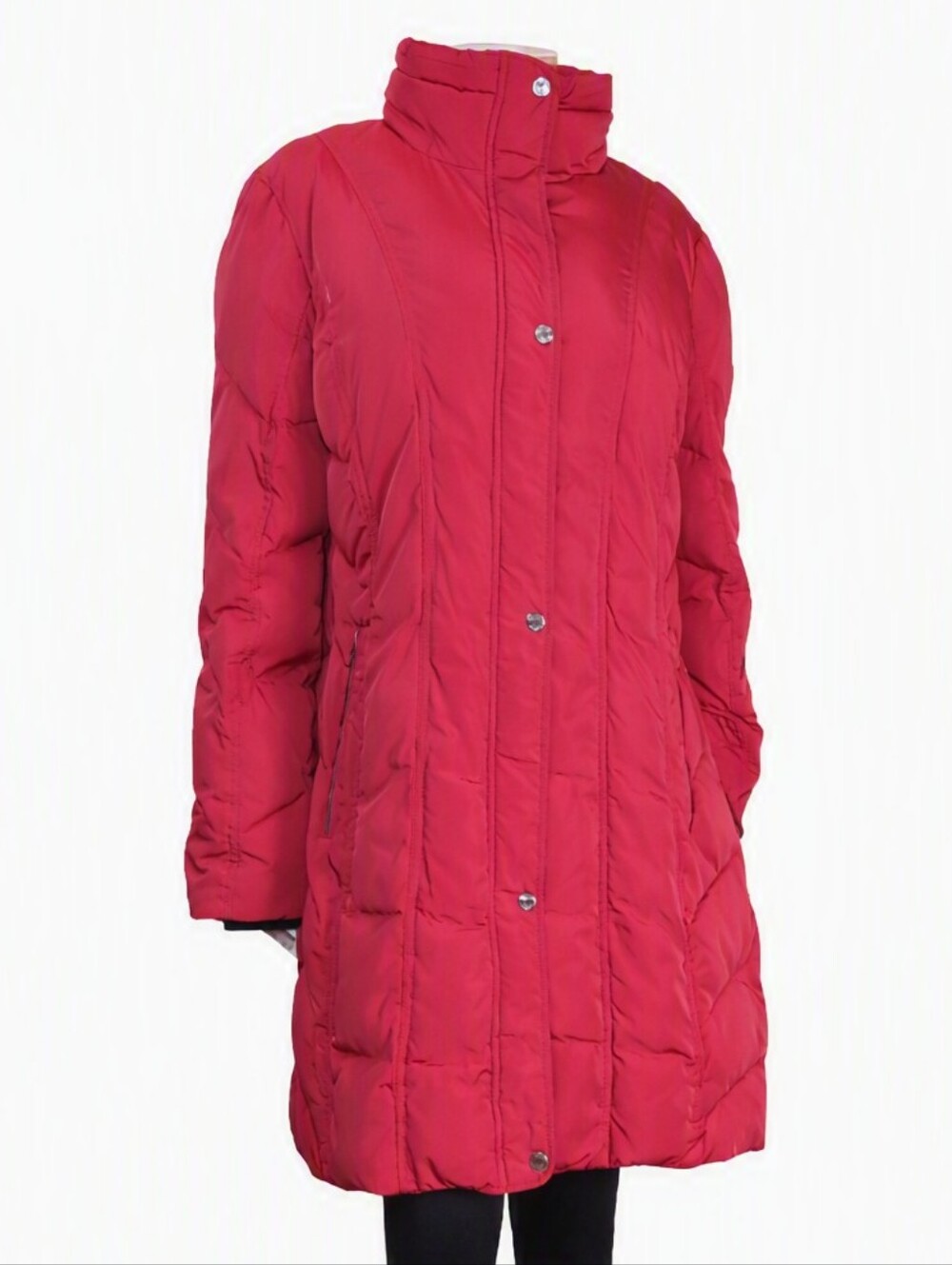 Calvin Klein Red Puffer Coat XL Faux Fur Lined Quilted Winter Jacket No Hood